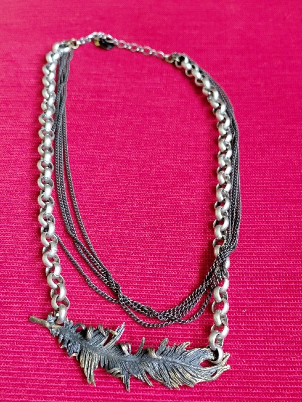 Bronze Feather Pendant Multi-Strand Necklace in Antique Silver and Gunmetal - Picture 8 of 8